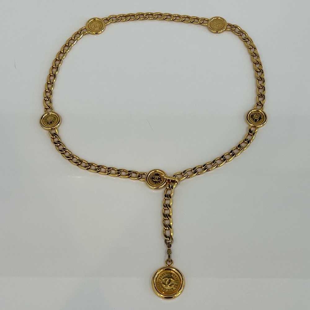 CHANEL ICONIC GOLD METAL CHAIN CC MEDALLION ADJUSTABLE BELT